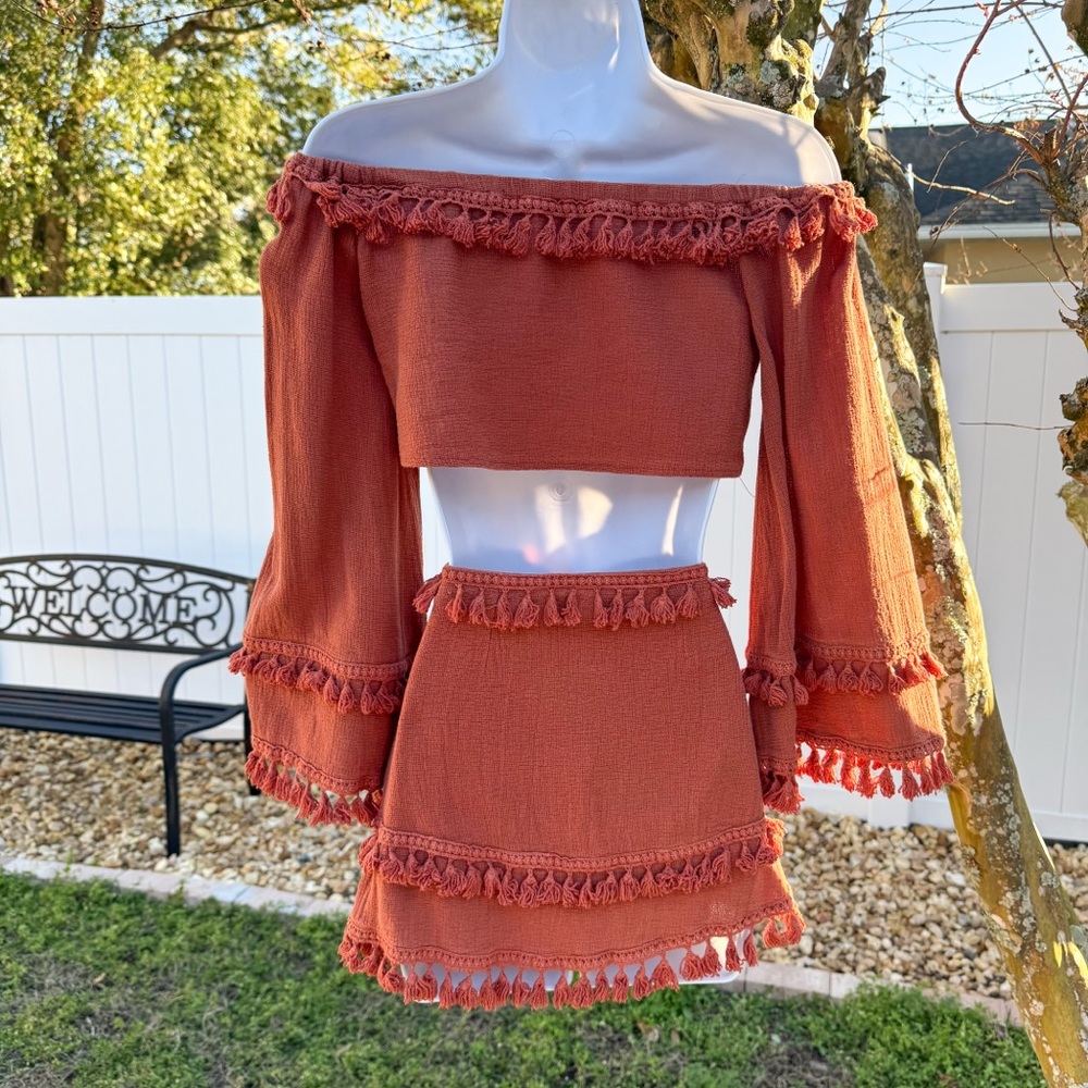 Native Daughters Rust Boho Two Piece Set Off Shou… - image 5